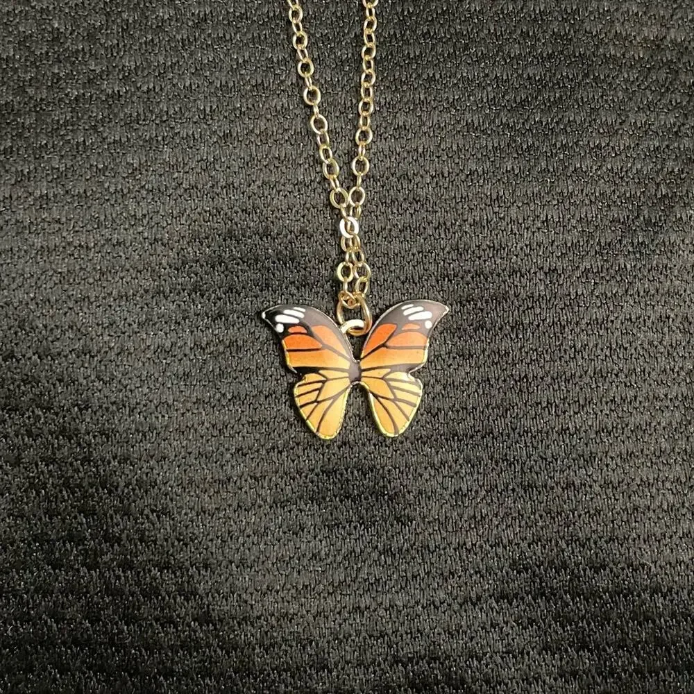 NWOT Girls Yellow Orange Multi-colored Butterfly Pendant Necklace